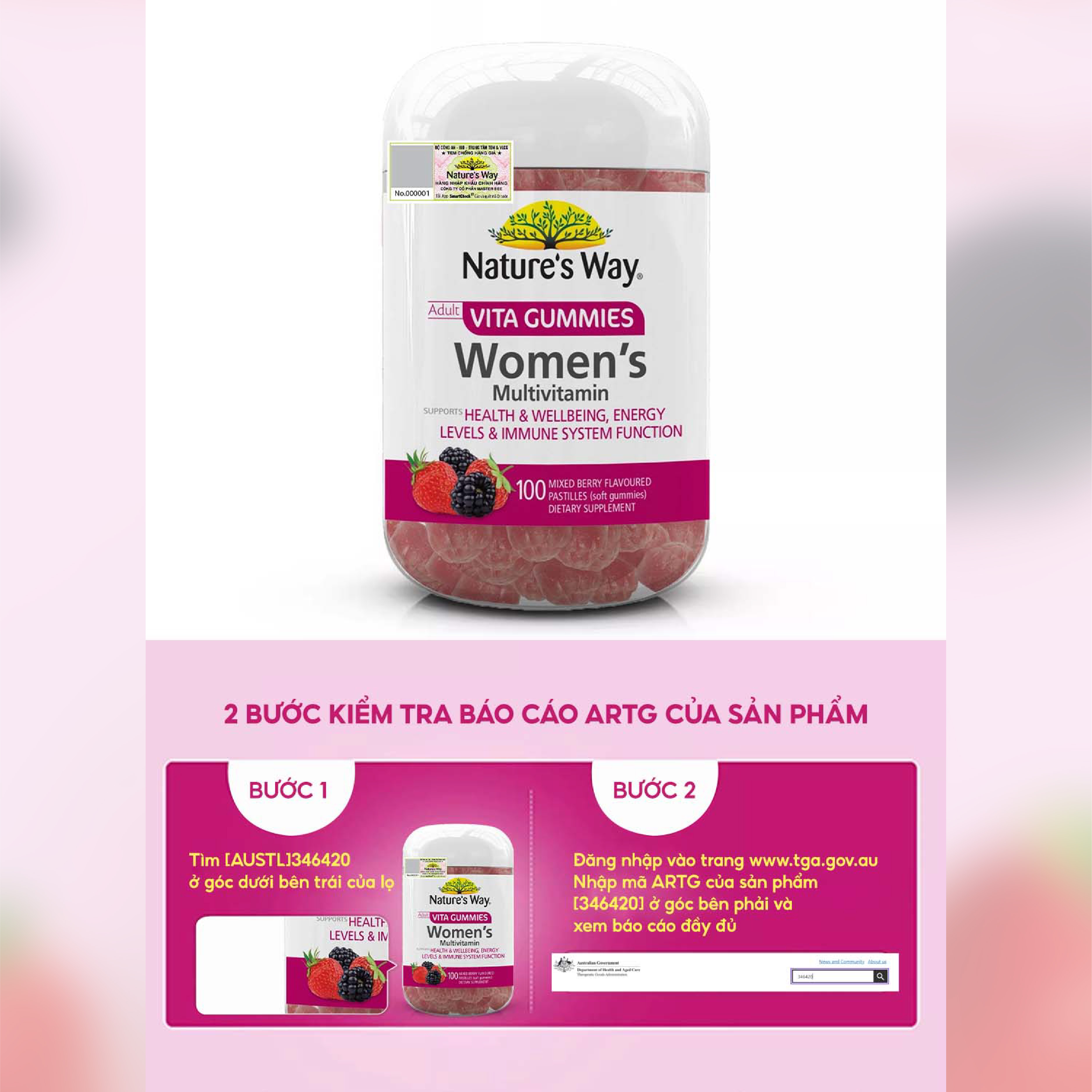 Mô tả Viên Nhai Nature’s Way Adult Vita Gummies Women’s Multivitamin Bổ Sung Vitamin Và Khoáng Chất Cho Phụ Nữ - 4