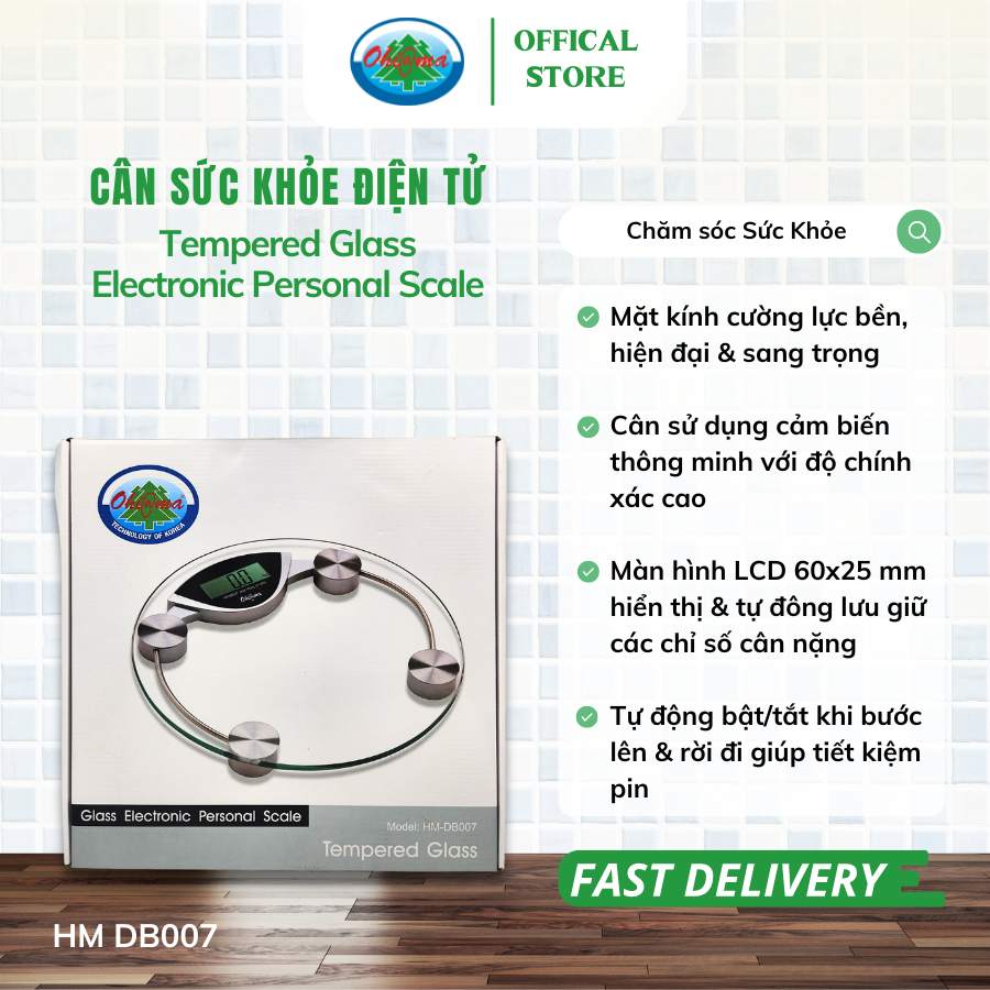 Mô tả Cân Sức Khỏe Điện Tử Cá Nhân Kính Cường Lực Ohiama Tempered Glass Electronic Personal Scale HM DB007 - 1