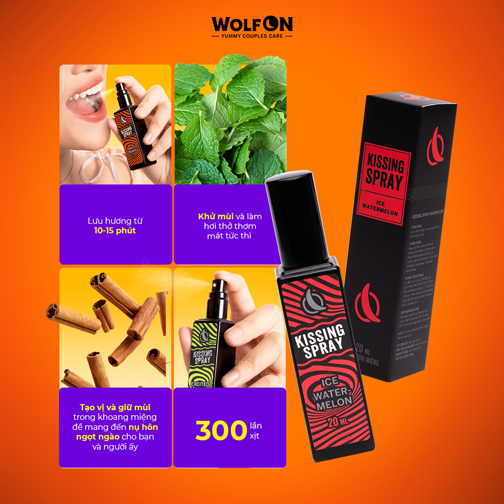 Mô tả Xịt Thơm Miệng Kissing Spay Wolf ON Hương Trái Cây Bạc Hà Thơm Mát Sảng Khoái Nhỏ Gọn 20ml Gemhome - 4