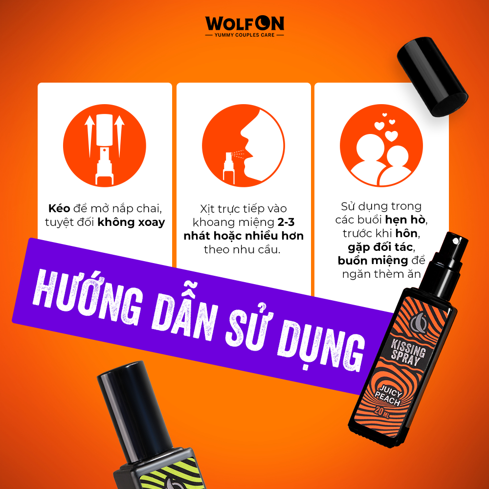 Mô tả Xịt Thơm Miệng Kissing Spay Wolf ON Hương Trái Cây Bạc Hà Thơm Mát Sảng Khoái Nhỏ Gọn 20ml Gemhome - 5