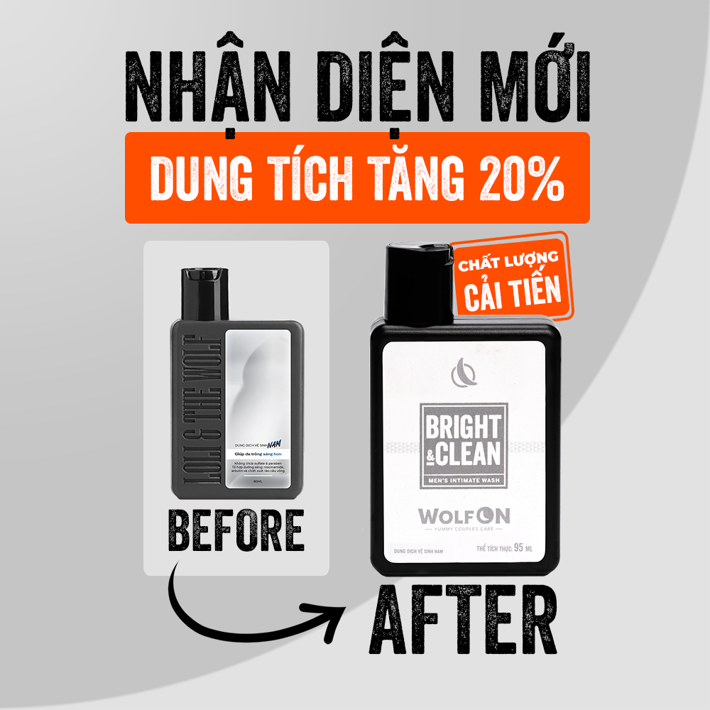 Mô tả Dung Dịch Vệ Sinh Nam Giới Wolf ON Bright & Clean Dưỡng Sáng 1% Niacinamide Sạch Thơm Nam Tính 95ml - 2
