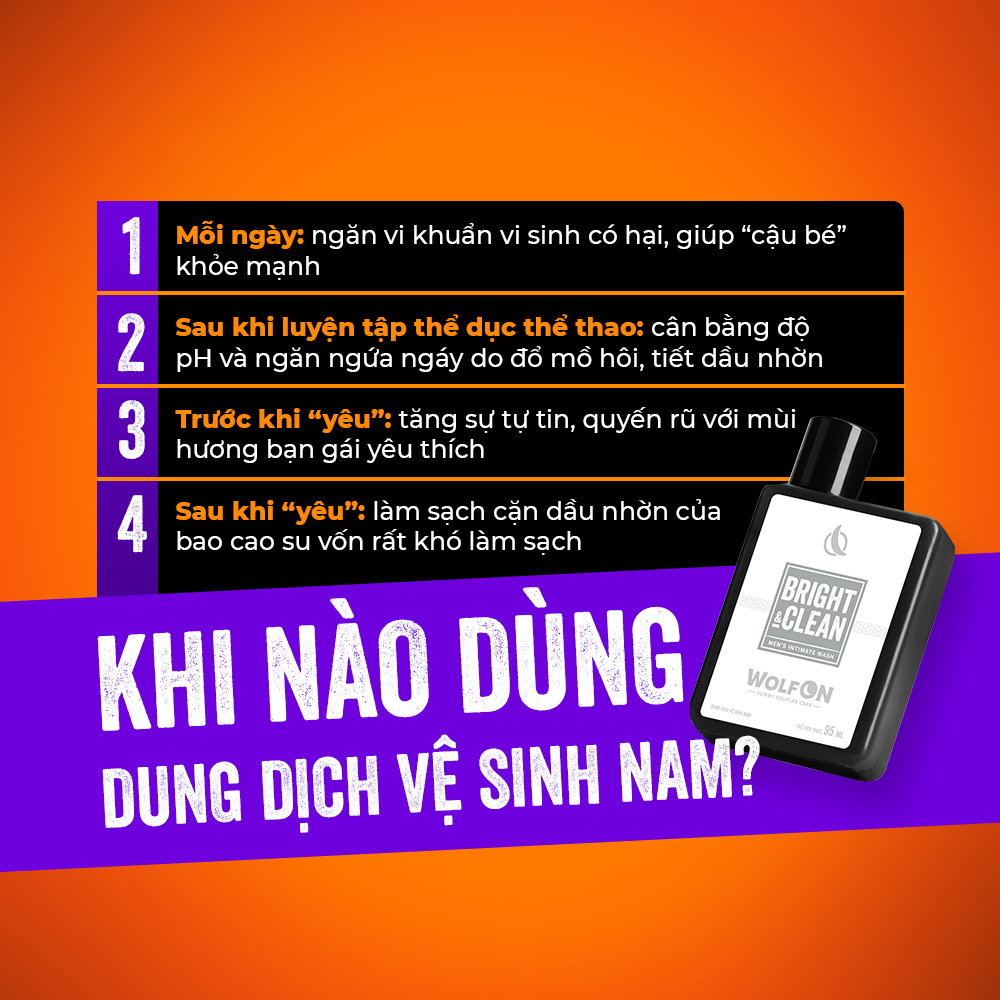 Mô tả Dung Dịch Vệ Sinh Nam Giới Wolf ON Bright & Clean Dưỡng Sáng 1% Niacinamide Sạch Thơm Nam Tính 95ml - 7