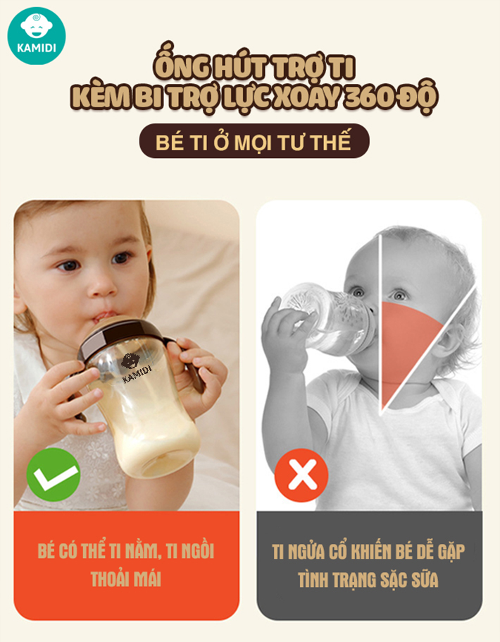 Mô tả Bình Sữa Kamidi Chất Liệu PPSU Cao Cấp An Toàn Cho Bé Sơ Sinh Chống Sặc Và Đầy Hơi Hiệu Quả Bé Ti Được Mọi Tư Thế - 1