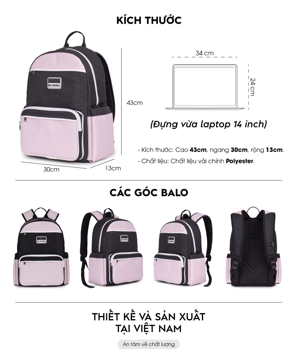 Mô tả Scarab Multi Backpack Ss2 Unisex - Balo Đi Học Nhỏ Gọn, Đựng Vừa Laptop 14inch - 1
