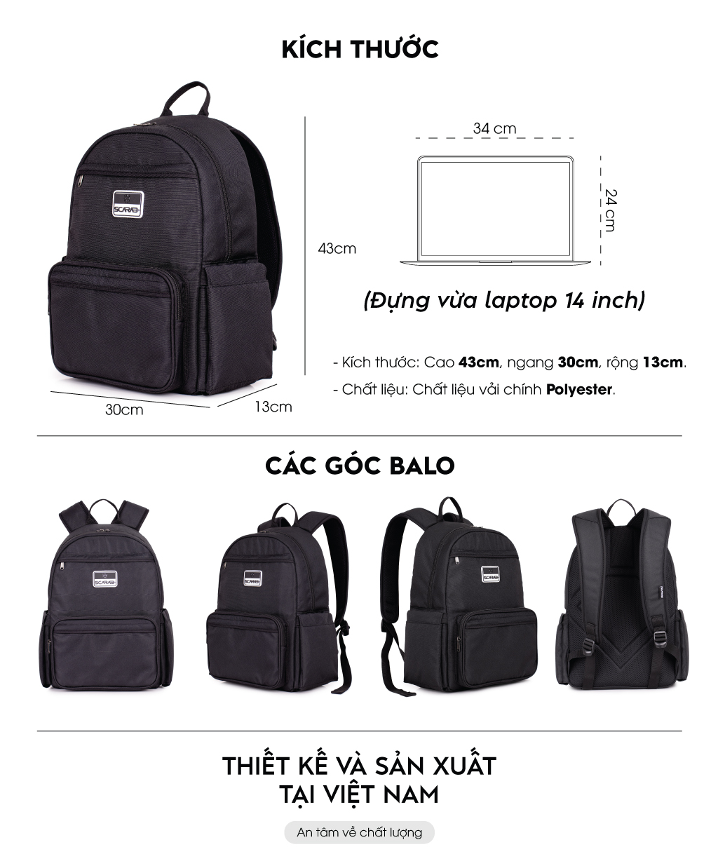 Mô tả Scarab Multi Upgrade Backpack Unisex - Balo Đi Học Nhỏ Gọn, Đựng Vừa Laptop 14inch - 1
