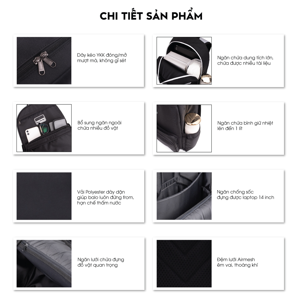 Mô tả Scarab Multi Upgrade Backpack Unisex - Balo Đi Học Nhỏ Gọn, Đựng Vừa Laptop 14inch - 2