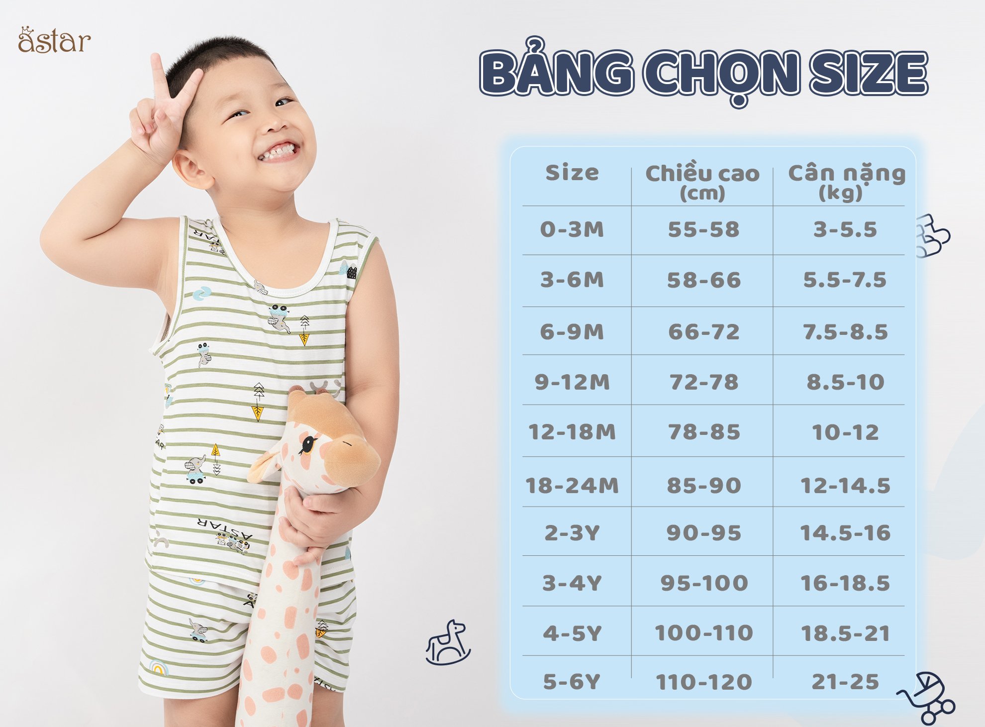 Mô tả Bộ ba lỗ trẻ em ASTAR in hình ,vải petit cotton rayon, co giãn, mềm, mịn, mát, cho bé trai,bé gái từ 9 tháng đến 6 tuổi - 1