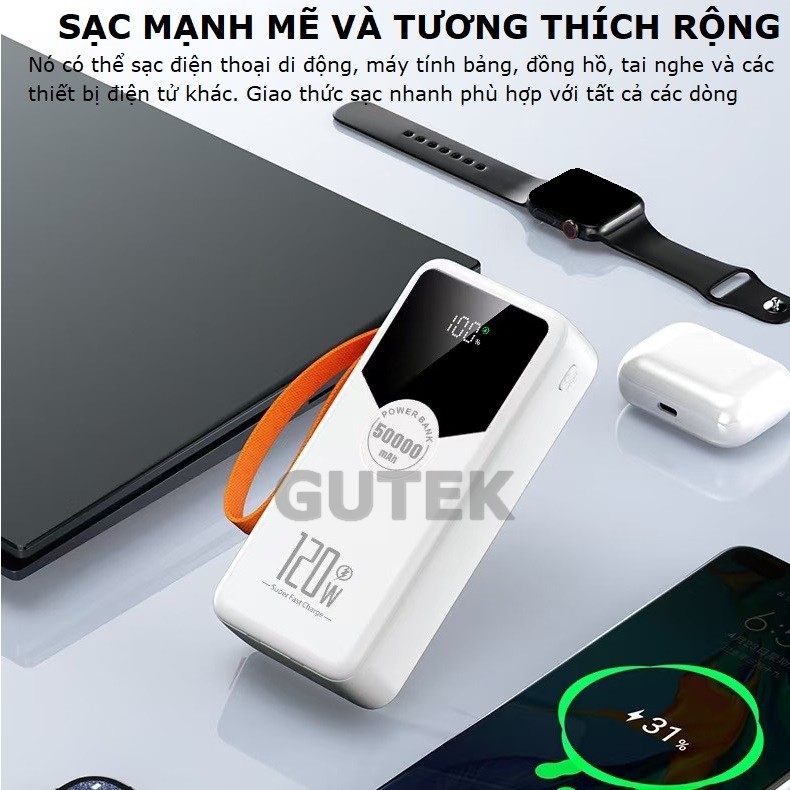 Sạc dự phòng Gutek GT230 có dây cáp tích hợp