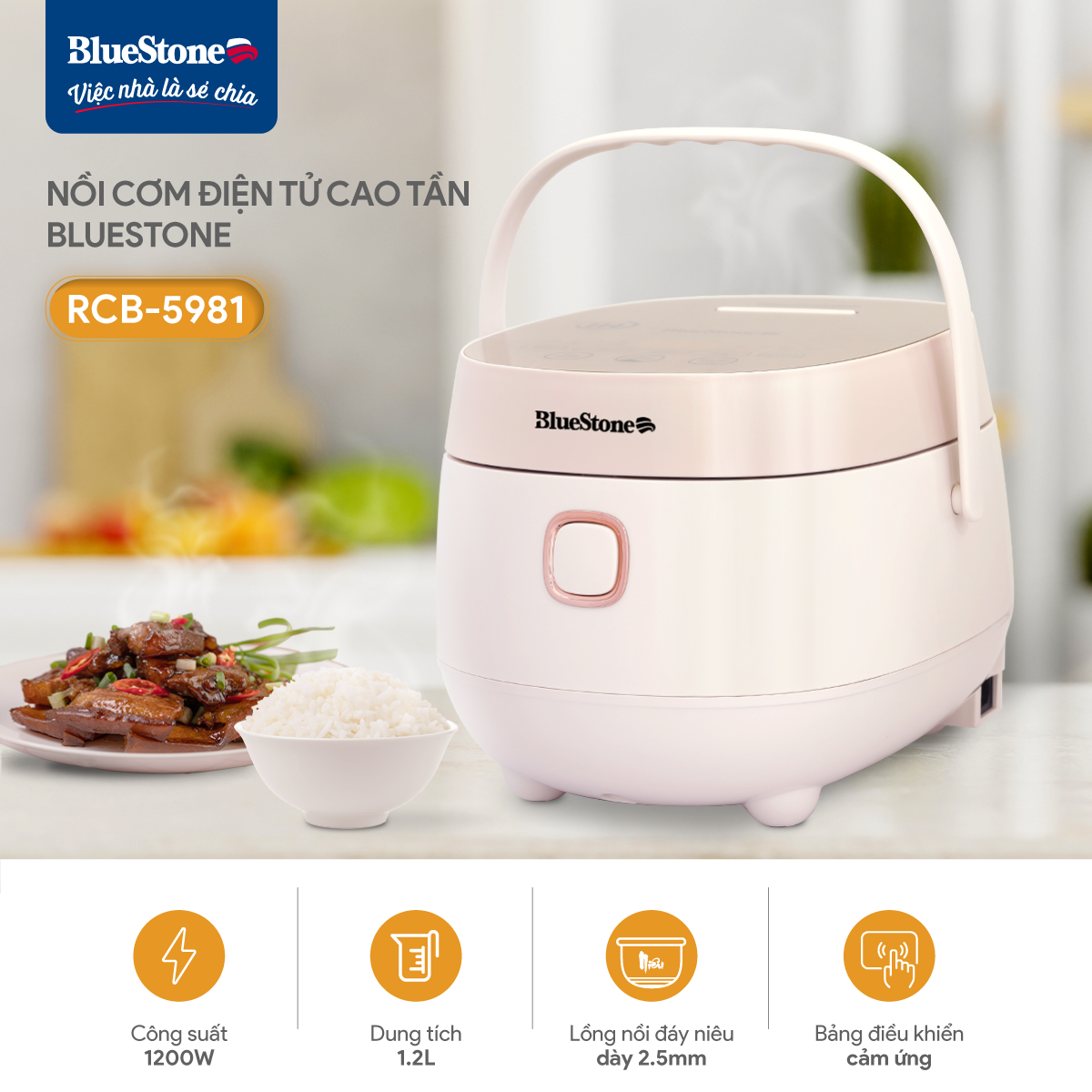 Mô tả Nồi Cơm Điện Tử Cao Tần BlueStone RCB-5981 - 1.2 Lít - 1200W - 1