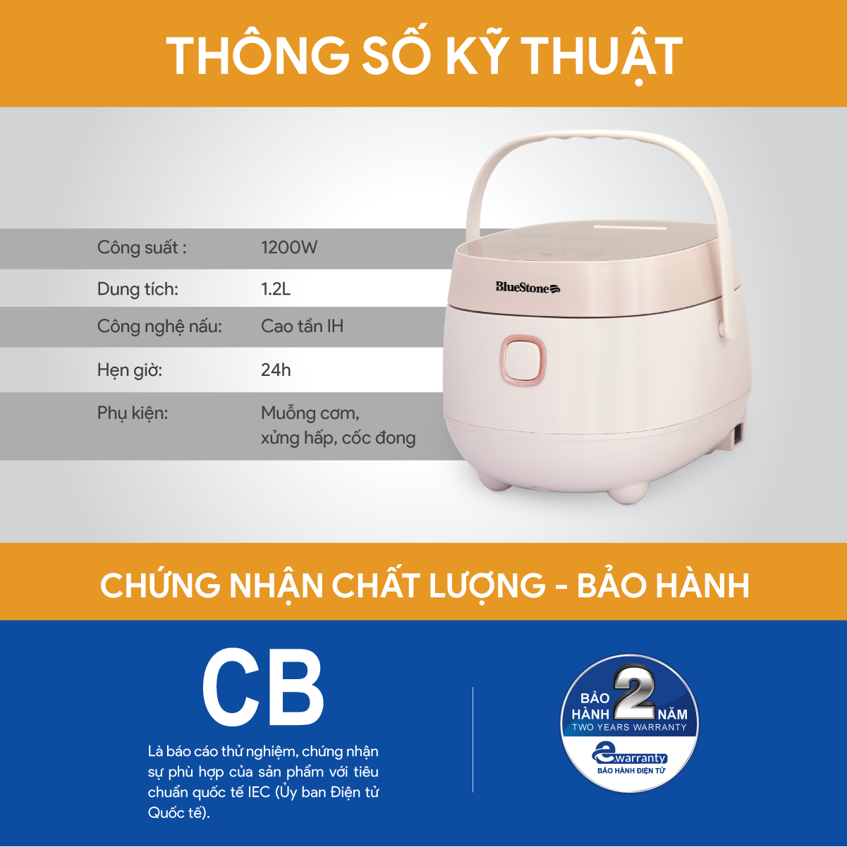 Mô tả Nồi Cơm Điện Tử Cao Tần BlueStone RCB-5981 - 1.2 Lít - 1200W - 9