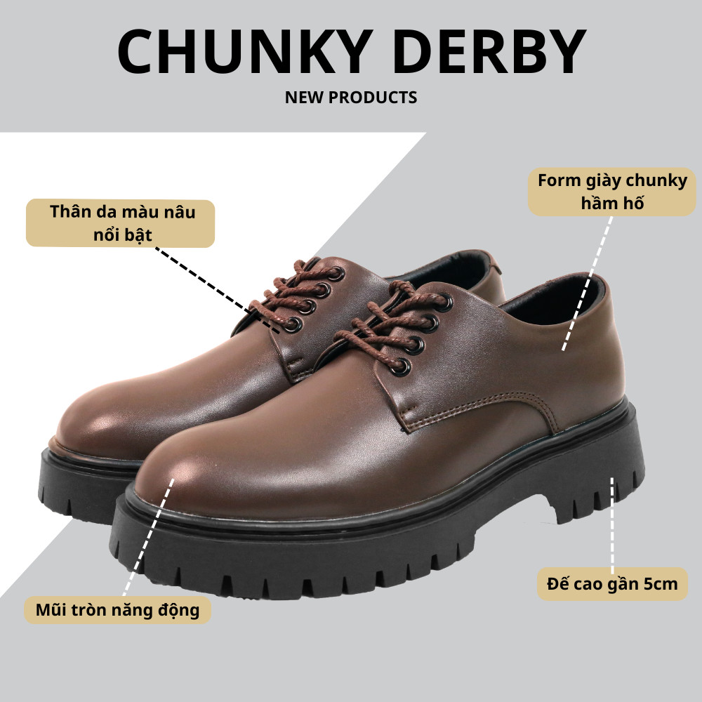Mô tả Giày chunky derby da cột dây thời trang INICHI G1112 da lì đế chunky thời trang - 4
