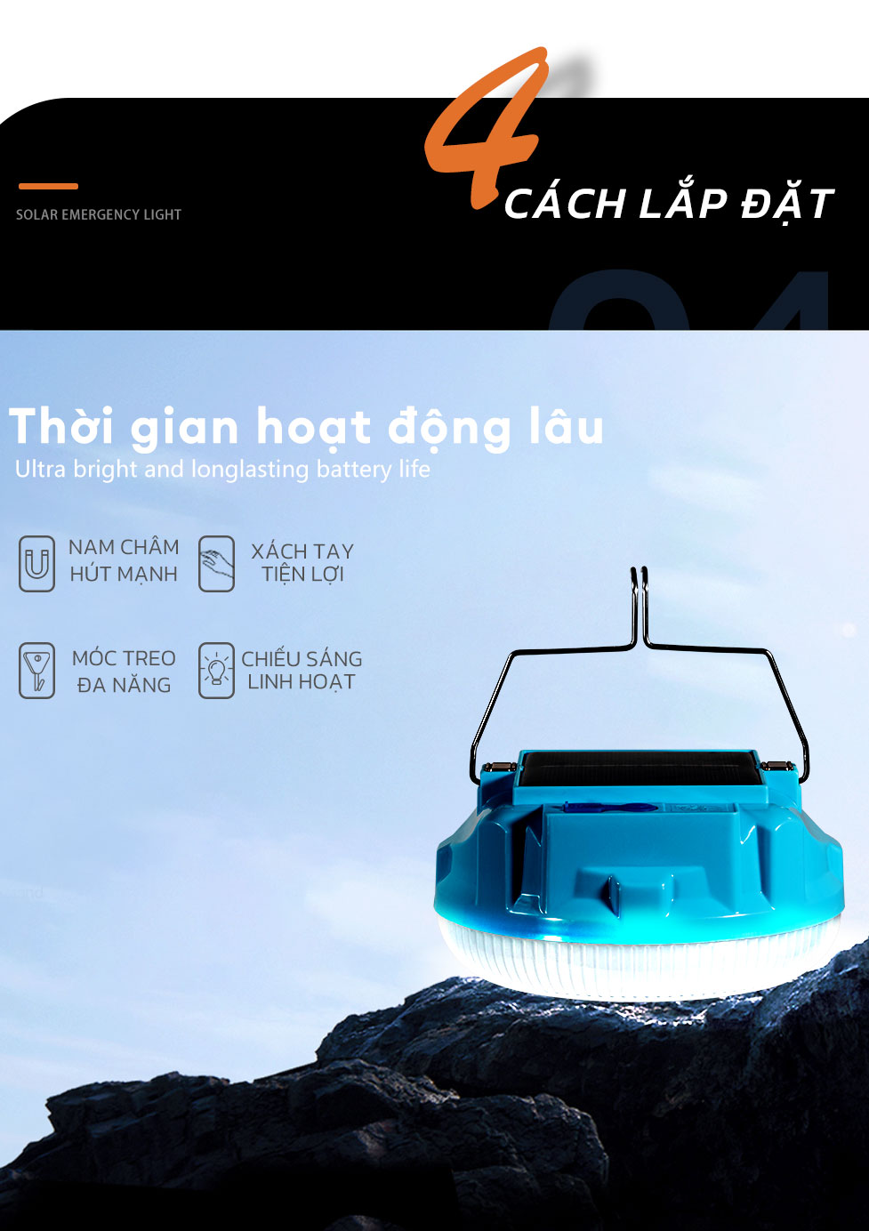 Mô tả Bóng Đèn Năng Lượng Mặt Trời MODI SOLAR Tích Điện Có Thể Sạc Bằng Cổng USB - 6