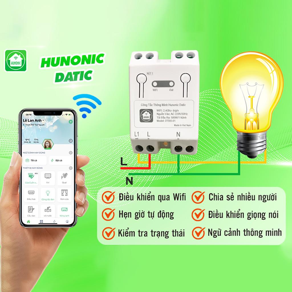 Lắp đặt Công Tắc Wifi Hunonic