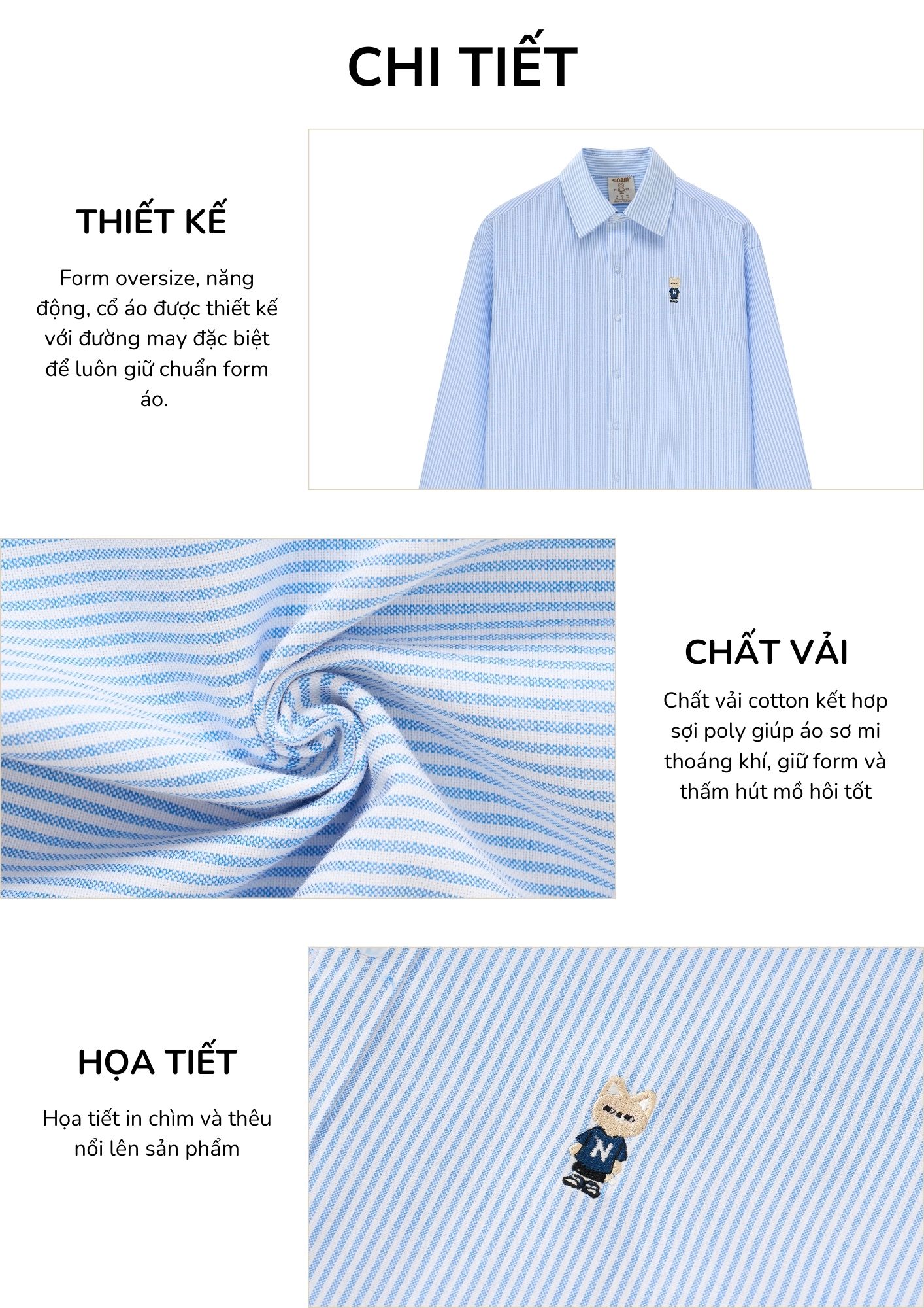 Mô tả Áo Sơ Mi Dài Tay Form rộng NOAM Nafox Oxford - Màu Tím/ Be/ Hồng/ Tím kẻ sọc - 2