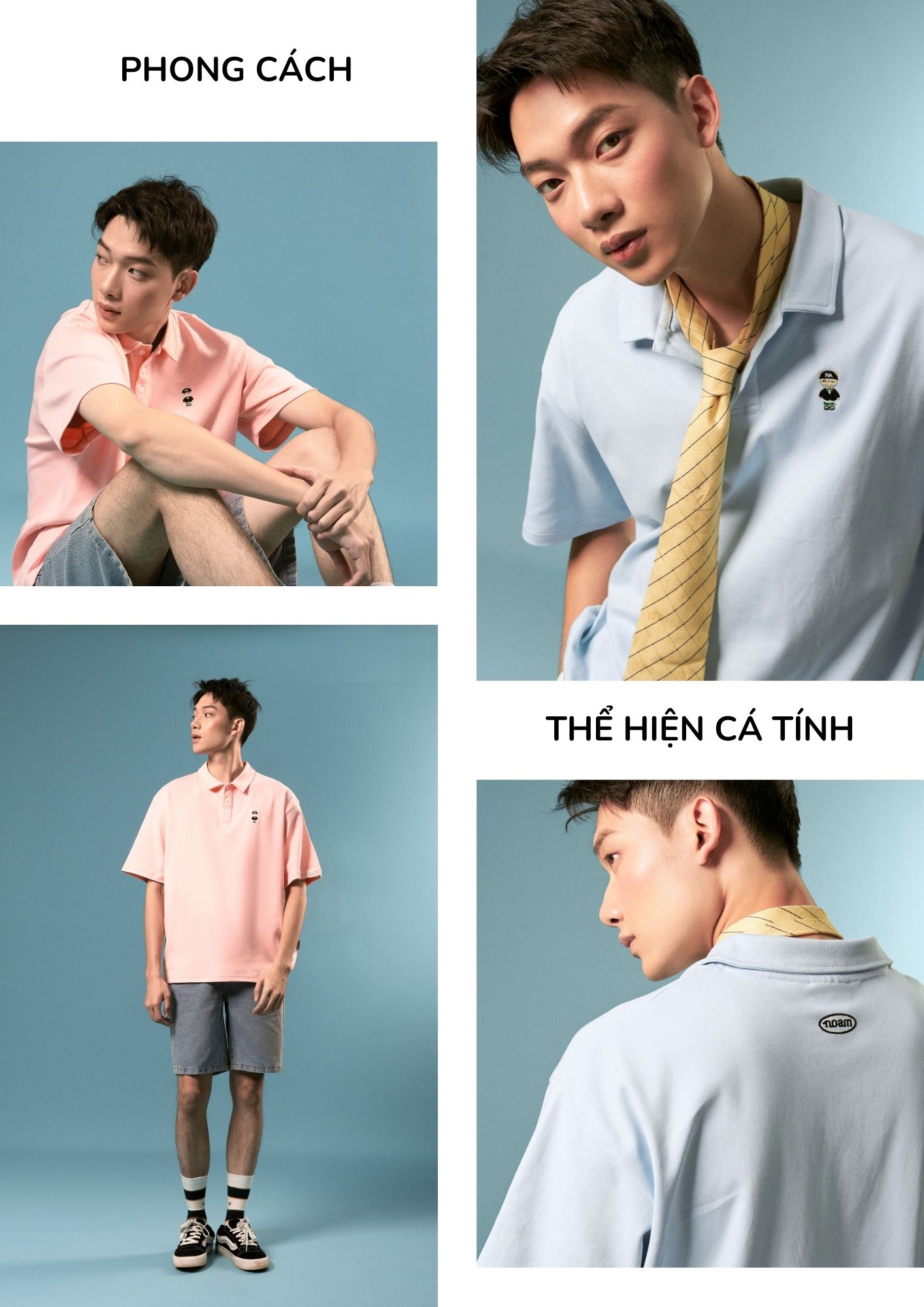 Mô tả Áo Polo Form rộng NOAM Teeny Homies Cotton 100% mềm mịn vượt trội - Màu hồng/ Navy/ Xanh pastel/ Nâu - 3