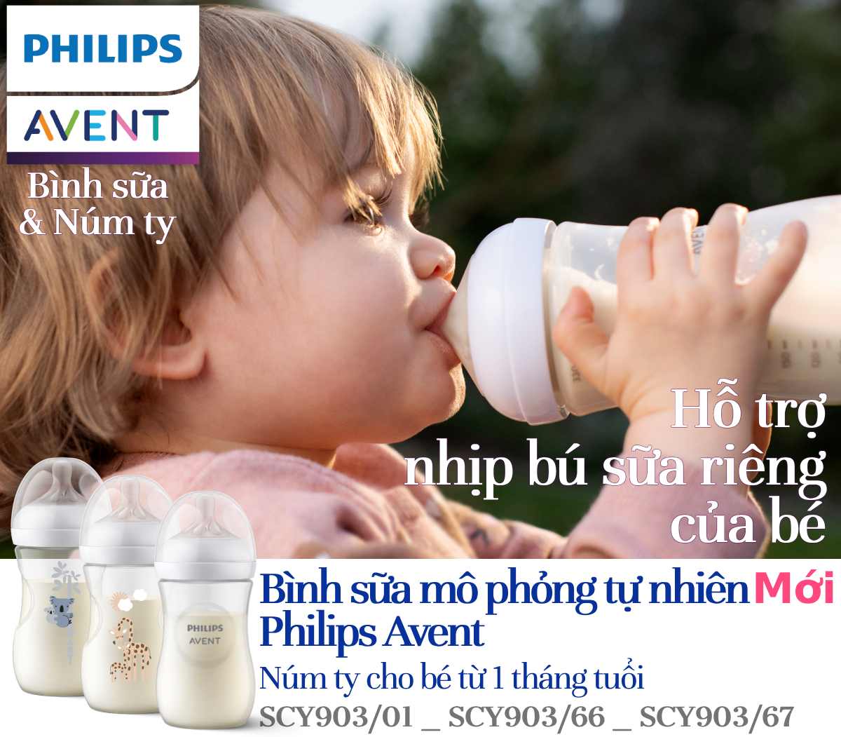 Mô tả Philips Avent Bình sữa Mô phỏng tự nhiên dung tích 260ml cho bé từ 1 tháng tuổi SCY903/01 SCY903/66 SCY903/67 - 1