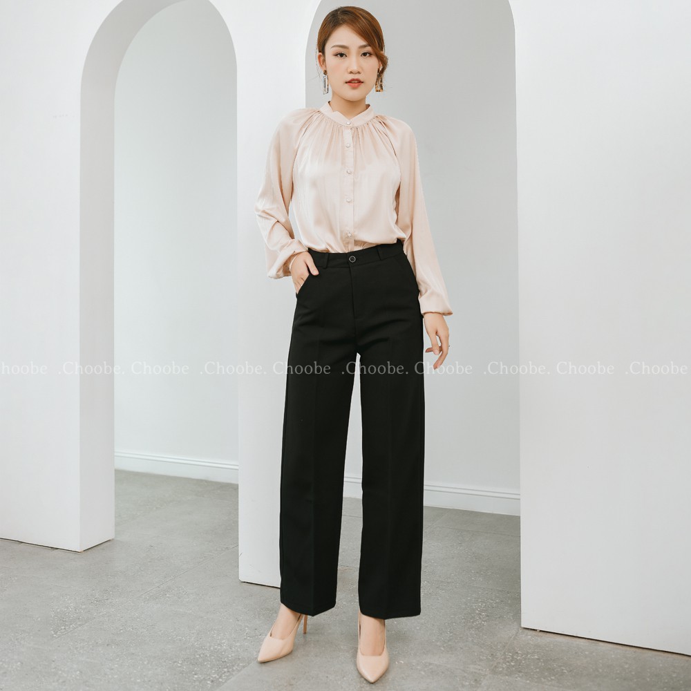 Mô tả Quần ống rộng Choobe lưng cạp cao baggy vải cao cấp nữ dài suông loe culottes xuông màu đen Q01 - 1