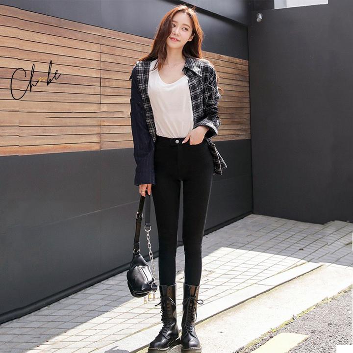 Mô tả Quần tregging nữ Choobe lưng cạp cao dài dáng thun ôm bó legging skinny vải giữ nhiệt màu đen Q13 - 1