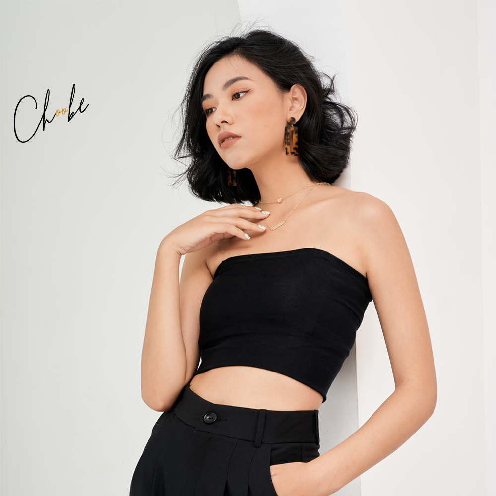 Mô tả Áo quây ngực Choobe không đệm áo ống thun trơn croptop nữ dáng ôm đen trắng đỏ trơn không dây A15 - 1
