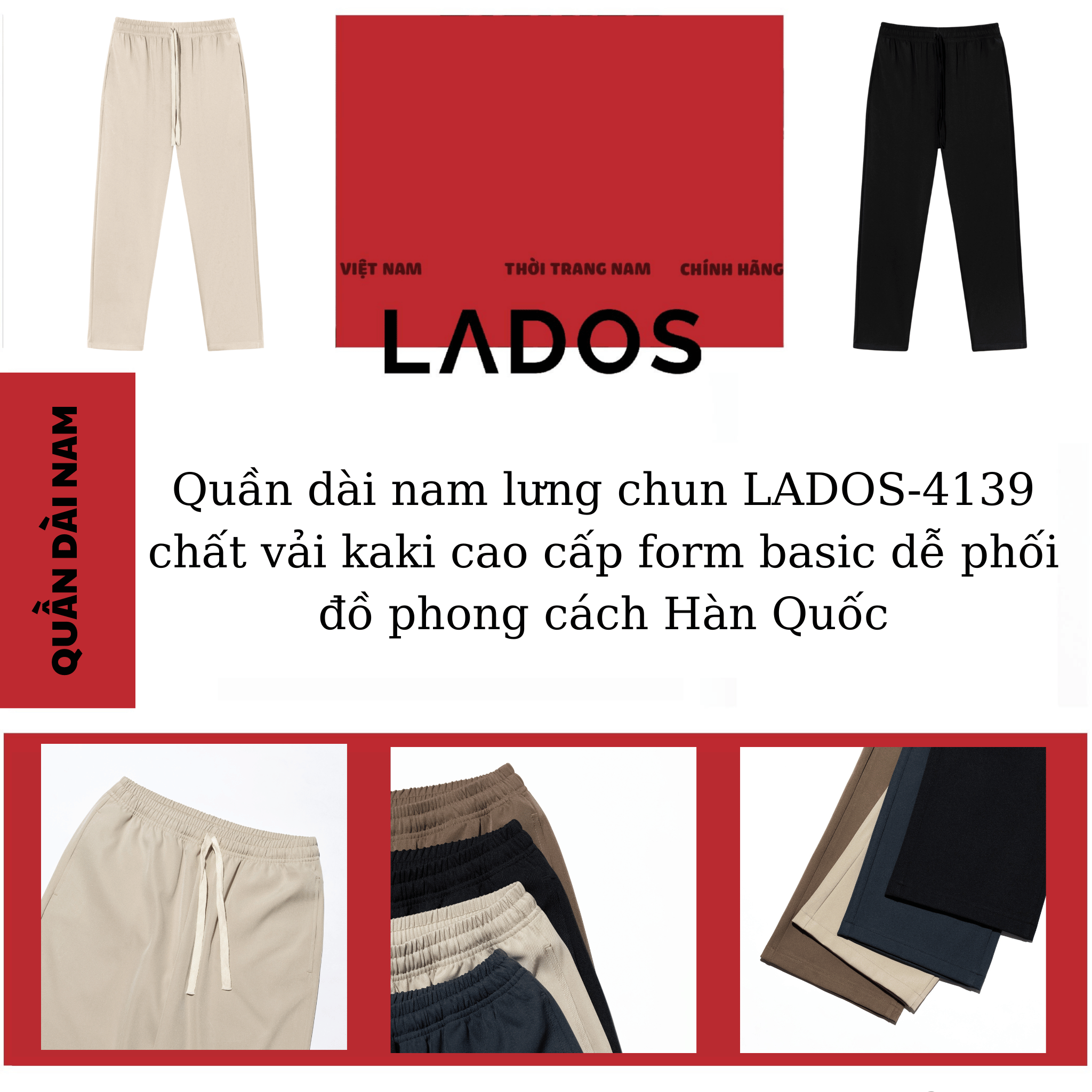 Mô tả Quần dài nam lưng chun LADOS-4139 chất vải kaki lạnh cao cấp form basic dễ phối đồ phong cách Hàn Quốc - 1