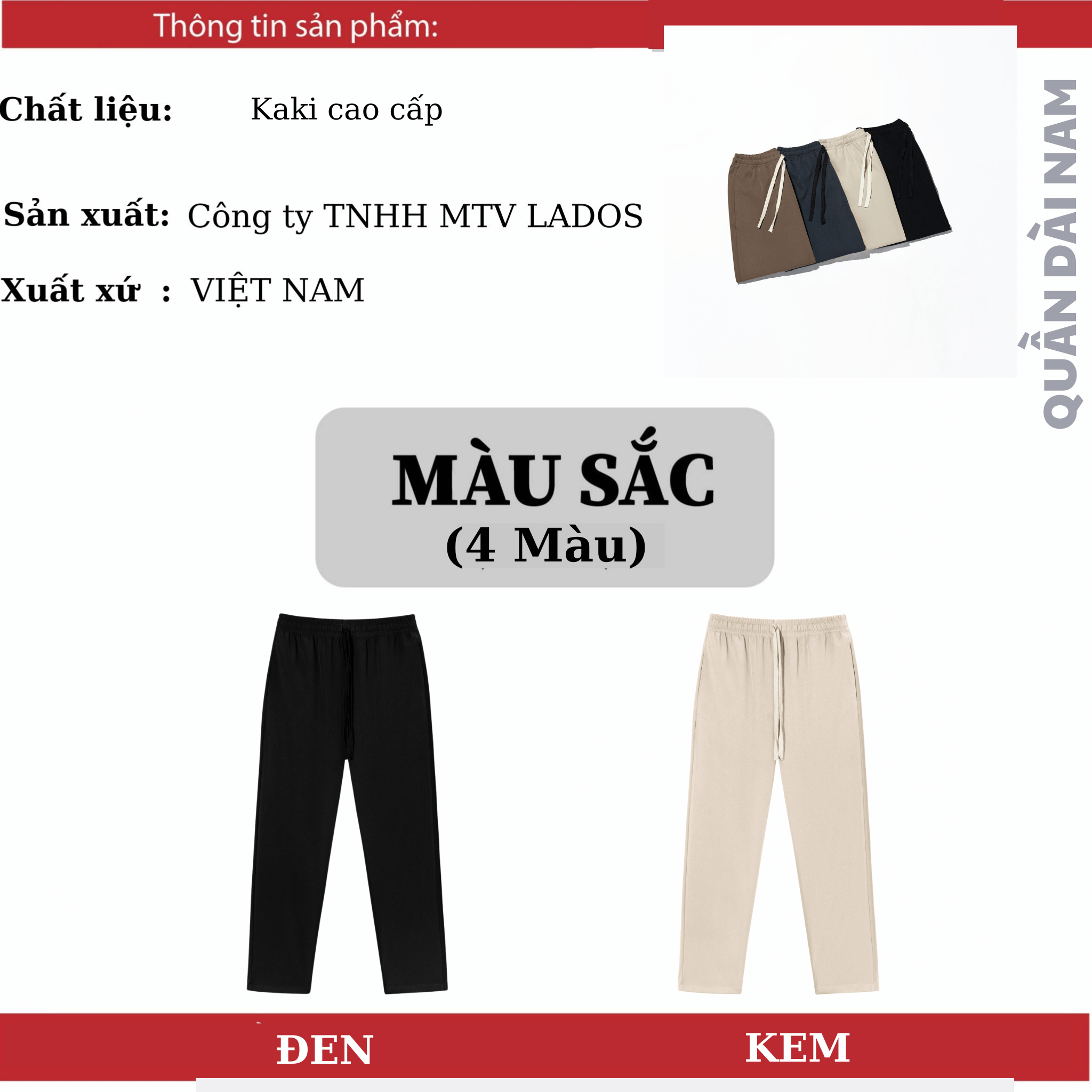 Mô tả Quần dài nam lưng chun LADOS-4139 chất vải kaki lạnh cao cấp form basic dễ phối đồ phong cách Hàn Quốc - 2