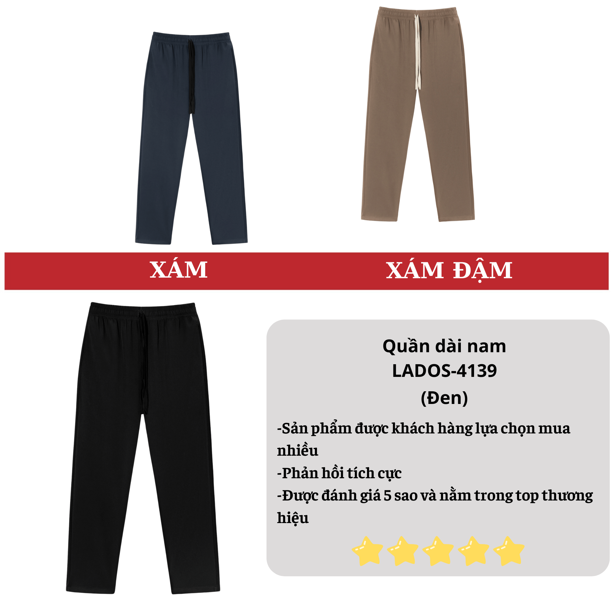 Mô tả Quần dài nam lưng chun LADOS-4139 chất vải kaki lạnh cao cấp form basic dễ phối đồ phong cách Hàn Quốc - 3
