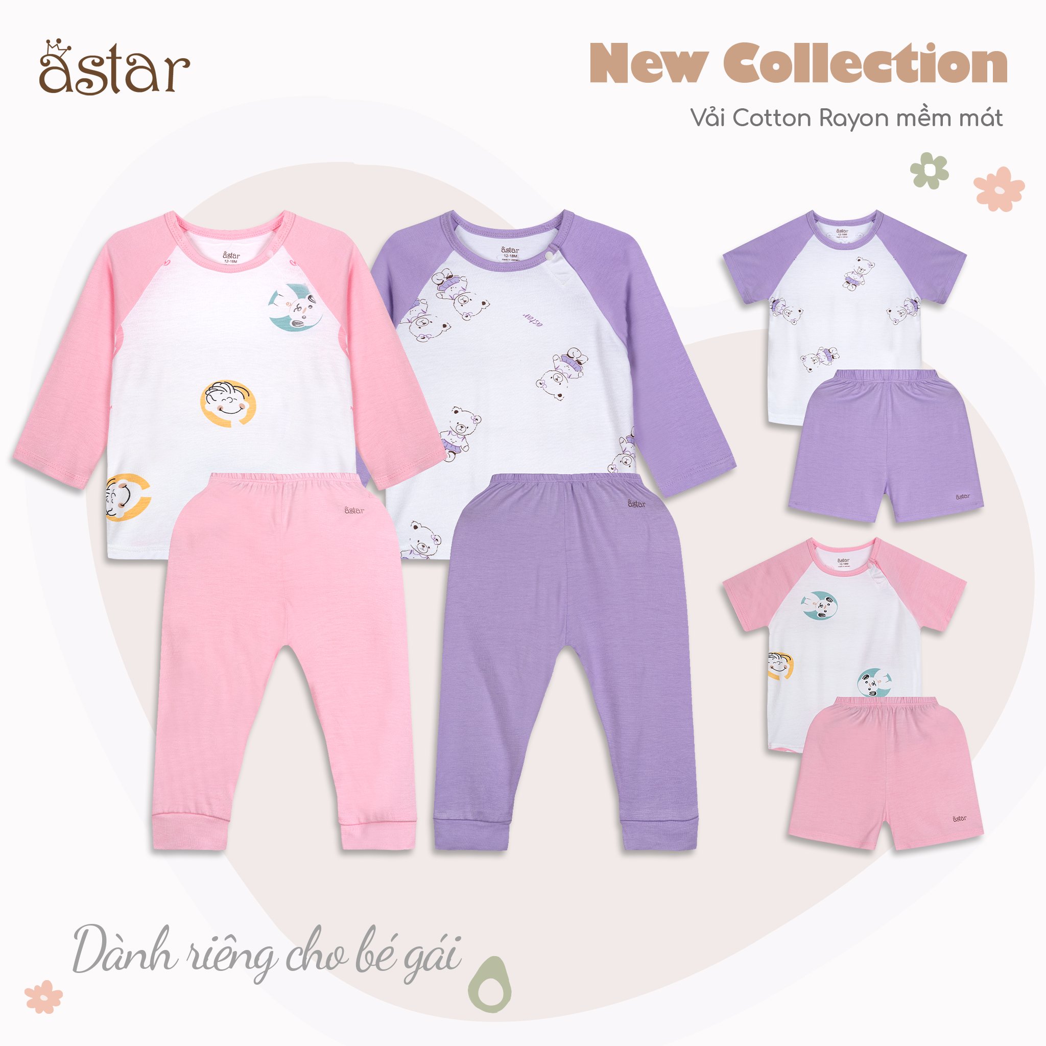 Mô tả Bộ cộc tay cài vai ASTAR vải cotton rayon phối hoạ tiết mới cho bé 9 tháng đến 6 tuổi - 1