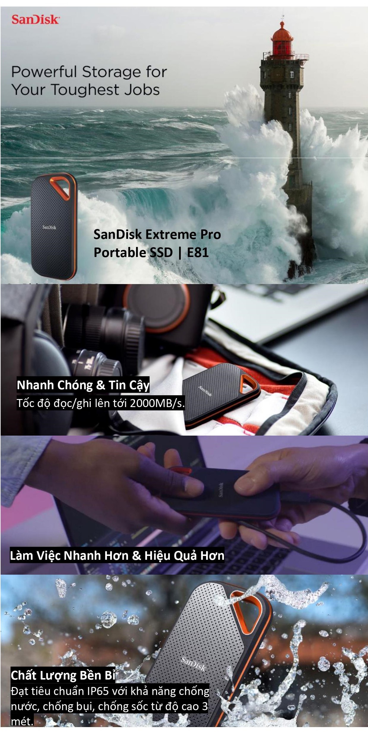 Mô tả Ổ cứng di động SSD 1TB - 2TB - 4TB Sandisk Extreme Pro V2 E81 2000MB/s - 1