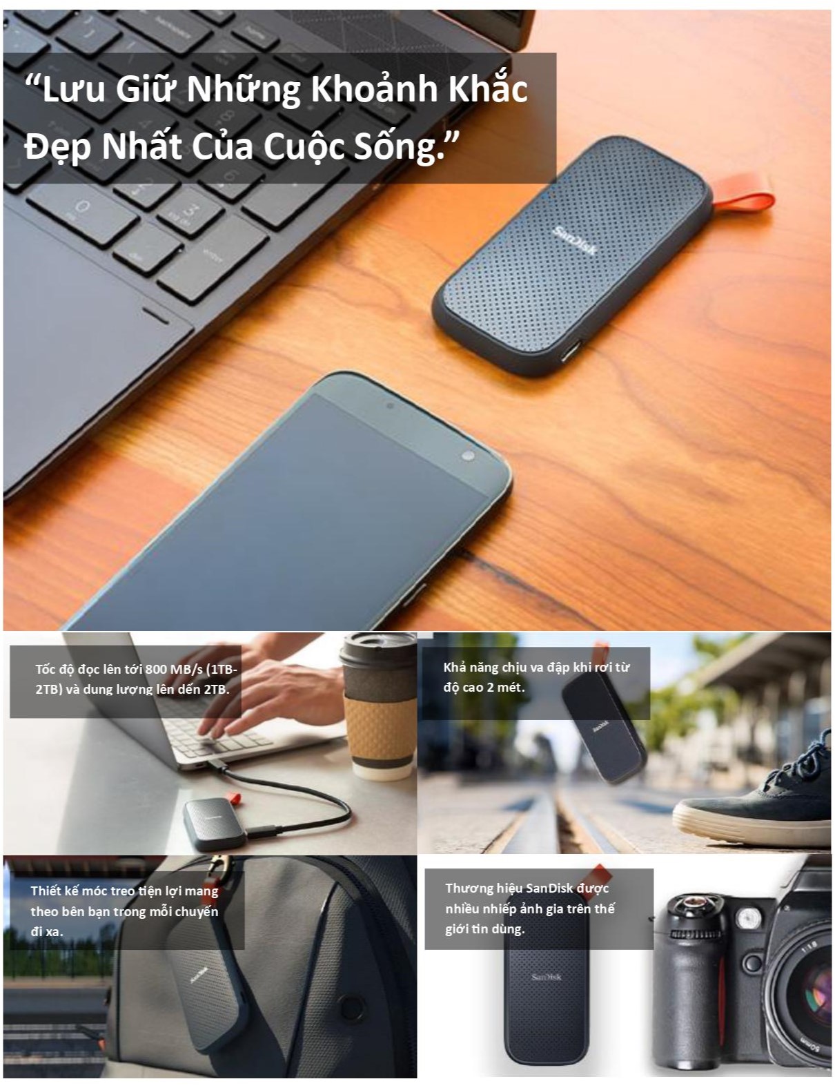 Mô tả Ổ cứng di động SSD 1TB - 2TB Sandisk E30 800MB/s - 1