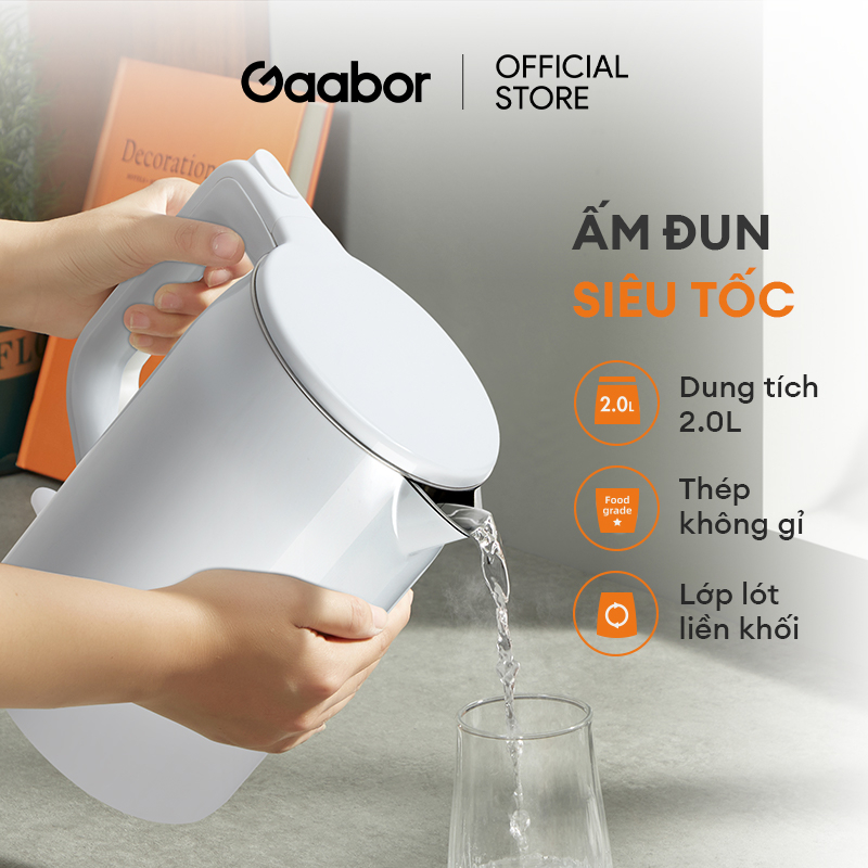 Mô tả Bình đun siêu tốc Gaabor EK20M-WH01A/WH02A dung tích lớn 2L công suất 1500W lòng ấm thép đúc liền kề dễ vệ sinh an toàn - 2