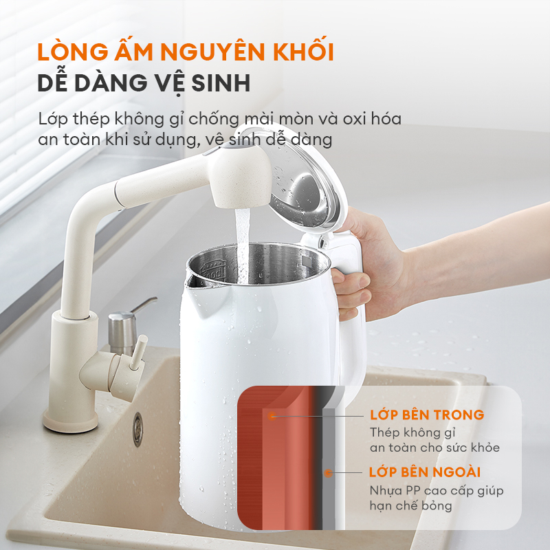 Mô tả Bình đun siêu tốc Gaabor EK20M-WH01A/WH02A dung tích lớn 2L công suất 1500W lòng ấm thép đúc liền kề dễ vệ sinh an toàn - 8