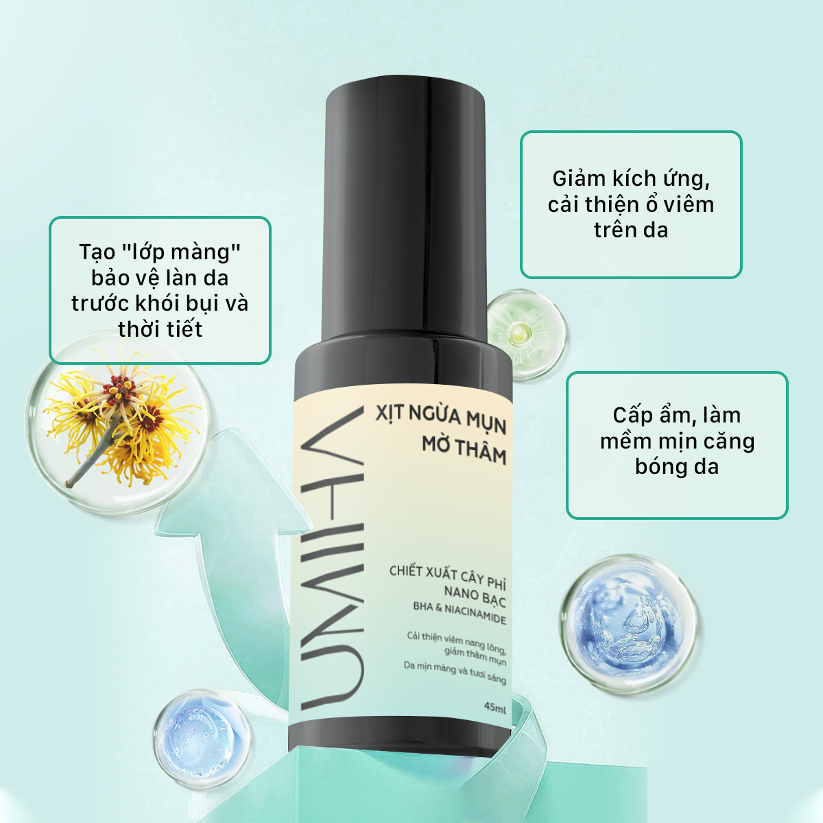 Mô tả Xịt mụn mờ thâm UMIHA (45ml) - x2 hiệu quả ngừa viêm nang lông, ngừa mụn, trắng da với BHA và Nano Bạc - 1