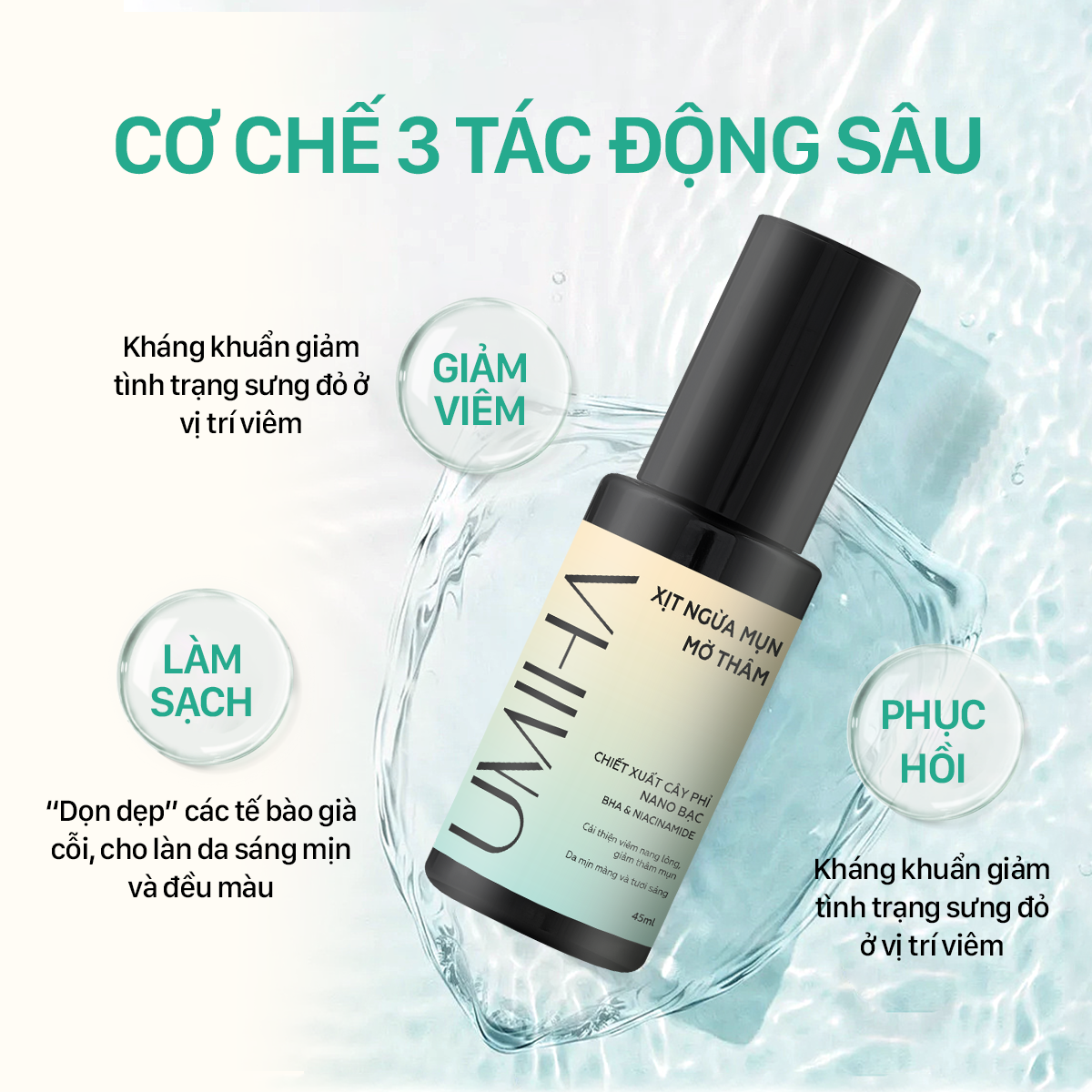 Mô tả Xịt mụn mờ thâm UMIHA (45ml) - x2 hiệu quả ngừa viêm nang lông, ngừa mụn, trắng da với BHA và Nano Bạc - 3