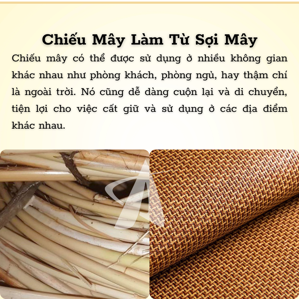 Mô tả Chiếu Điều Hoà Sợi Mây 3D Tự Nhiên Cao Cấp Mặt Sau Chiếu Mây Lót Lụa Nằm Ngủ Mát Lạnh Mùa Hè Êm Viền Vải Có Chun Cài Góc - 3