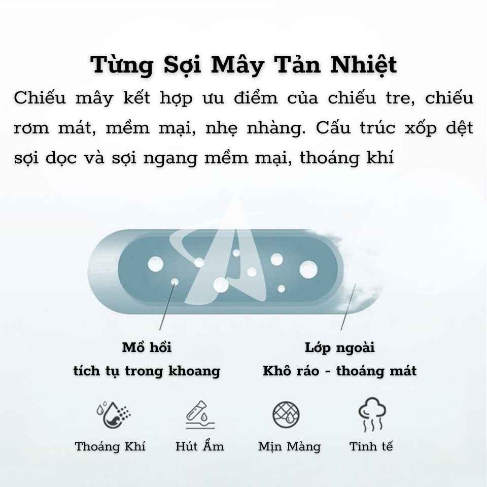 Mô tả Chiếu Điều Hoà Sợi Mây 3D Tự Nhiên Cao Cấp Mặt Sau Chiếu Mây Lót Lụa Nằm Ngủ Mát Lạnh Mùa Hè Êm Viền Vải Có Chun Cài Góc - 4