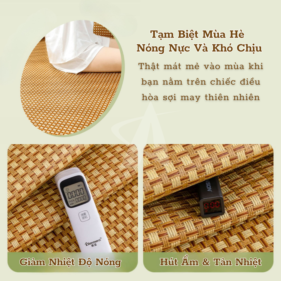 Mô tả Chiếu Điều Hoà Sợi Mây 3D Tự Nhiên Cao Cấp Mặt Sau Chiếu Mây Lót Lụa Nằm Ngủ Mát Lạnh Mùa Hè Êm Viền Vải Có Chun Cài Góc - 5