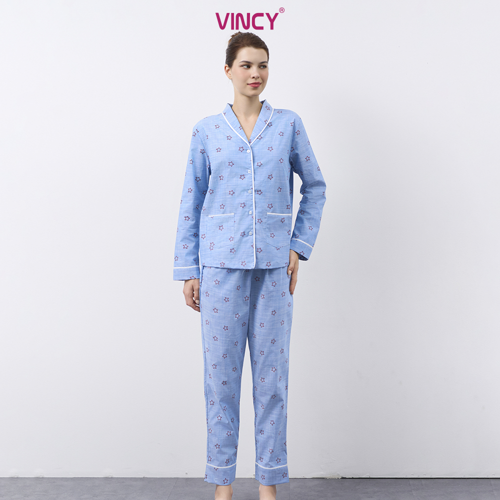 Mô tả Bộ piijama bâu sam tay dài, chất liệu kate cho mùa Thu Đông BKD162W81 - 1