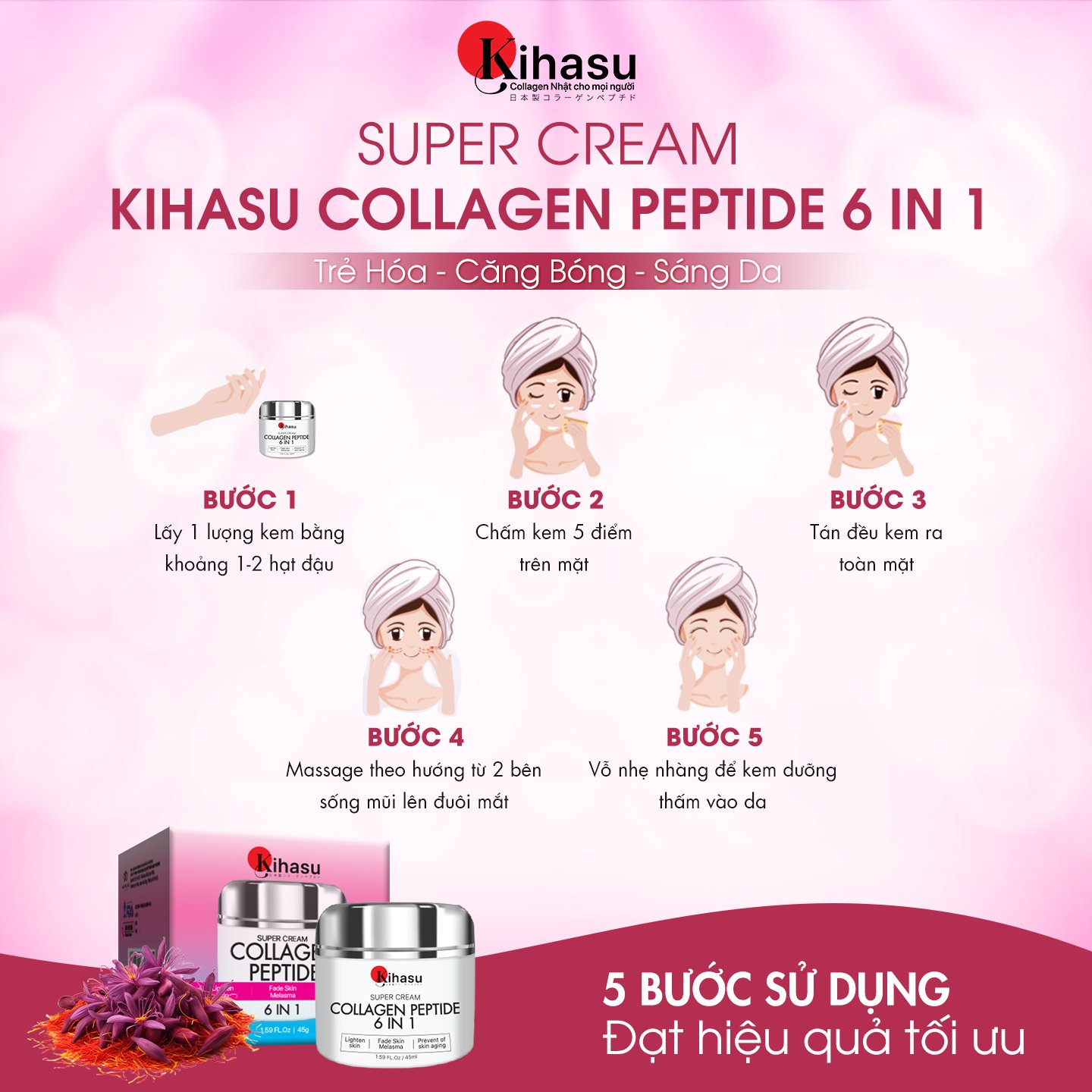 Mô tả Kem Dưỡng Collagen Peptide Kihasu 6in1 Giúp Da Căng Bóng, Trắng Sáng Tự Nhiên, Mờ Nám, Tăng Độ Đàn Hồi Cho Da - 7