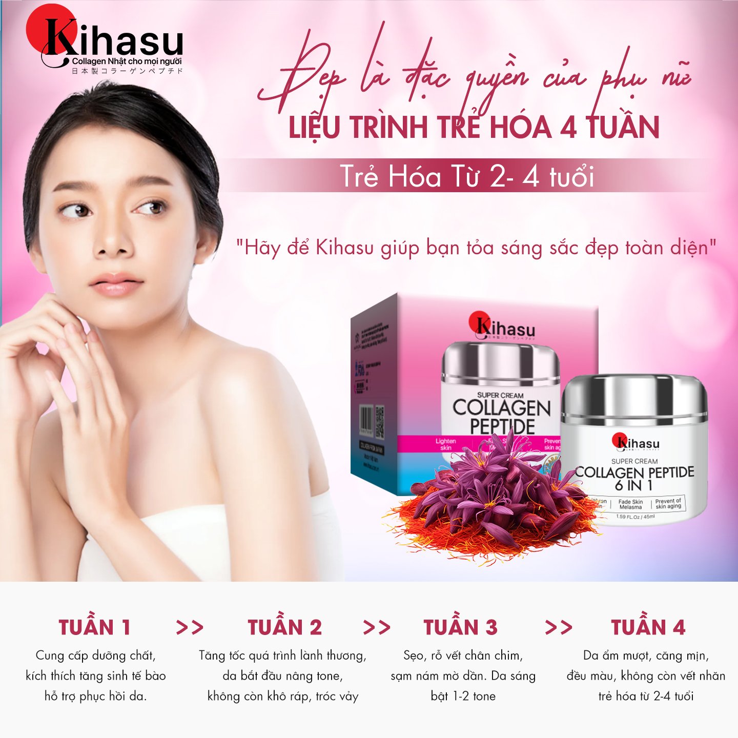 Mô tả Kem Dưỡng Collagen Peptide Kihasu 6in1 Giúp Da Căng Bóng, Trắng Sáng Tự Nhiên, Mờ Nám, Tăng Độ Đàn Hồi Cho Da - 9