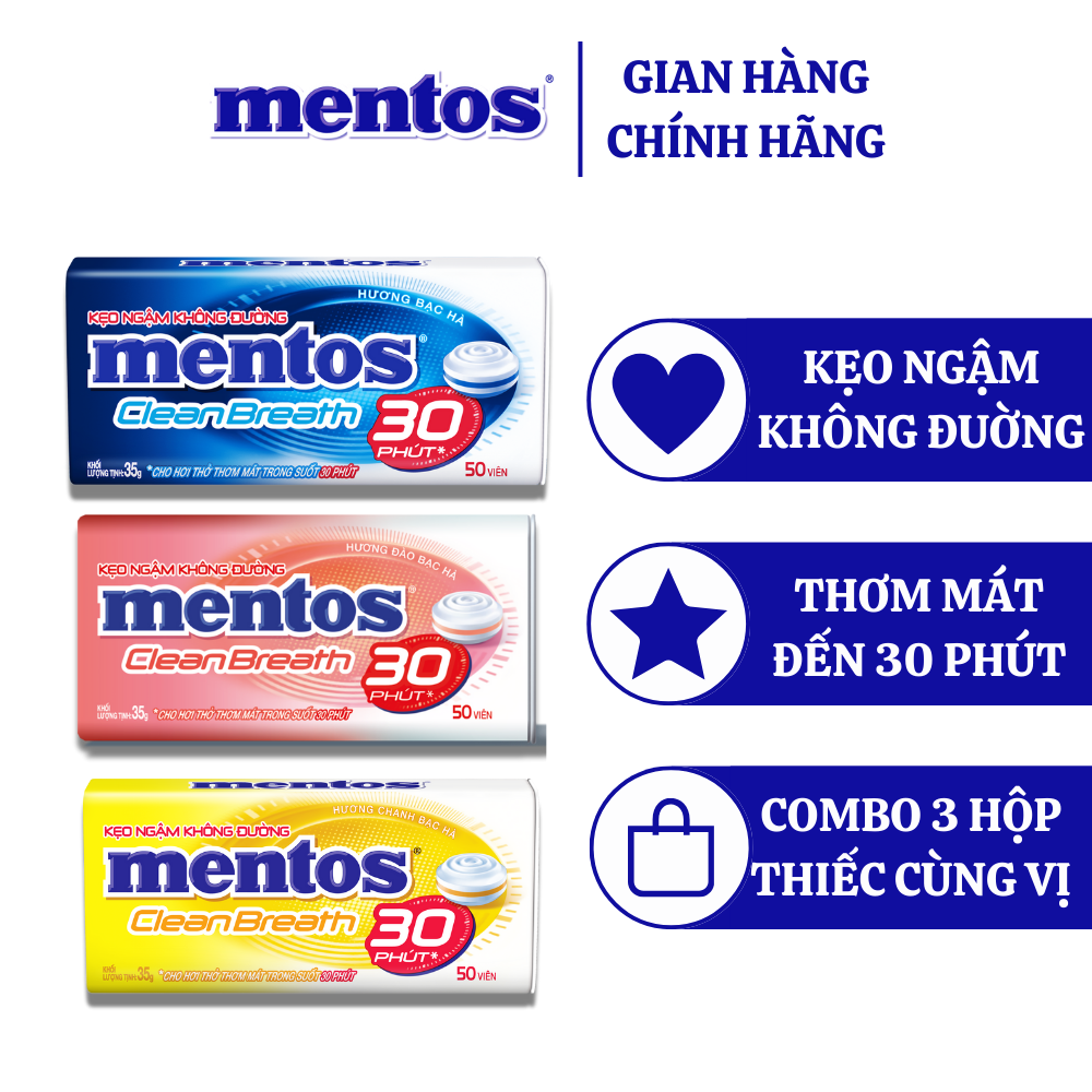 Mô tả COMBO 2 hộp thiếc kẹo Ngậm Không Đường Mentos Clean Breath (nhiều hương) cho hơi thở thơm mát trong suốt 30 phút - 1