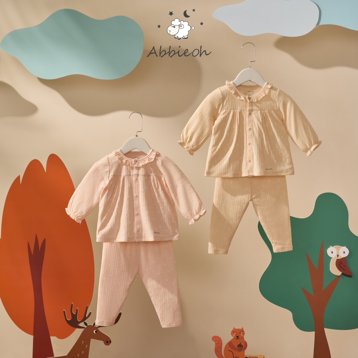 Mô tả Bộ quần áo dài tay cotton ABBIEOH cài vai cổ tay bèo cho bé gái 0-4 Tuổi BO211 BO672 BO658 - 1