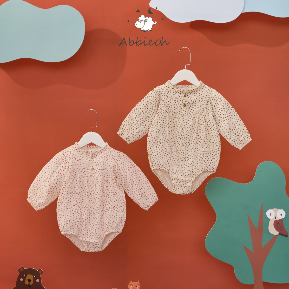 Mô tả Bộ bodysuit cho bé gái ABBIEOH hoa nhí thô cotton cổ vai bèo phong cách vintage BD257 BD654 BD655 - 2