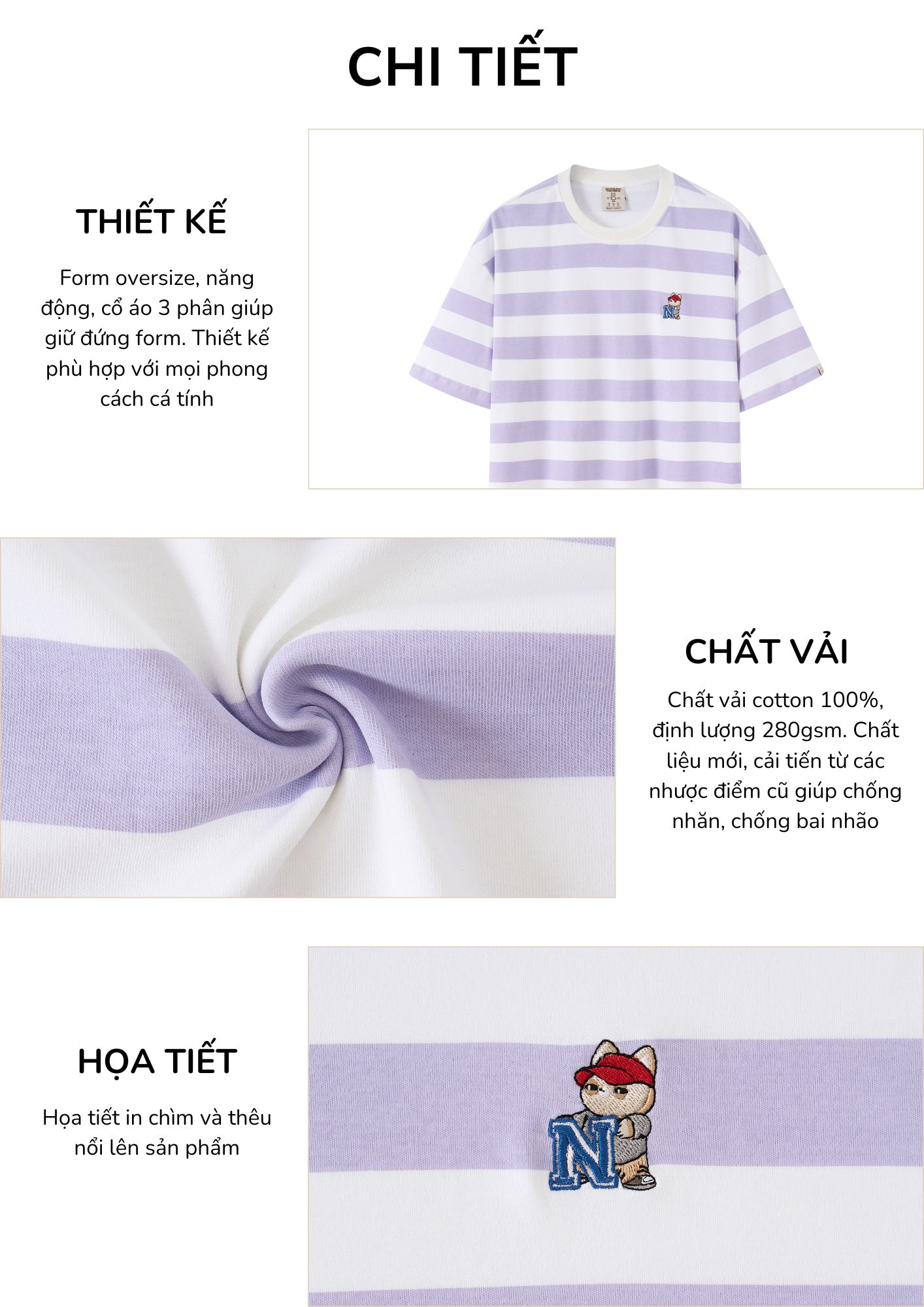 Mô tả Áo thun Form rộng NOAM Juicy N 100% Cotton 280GSM - Màu Xanh/ Tím/ Nâu - 2