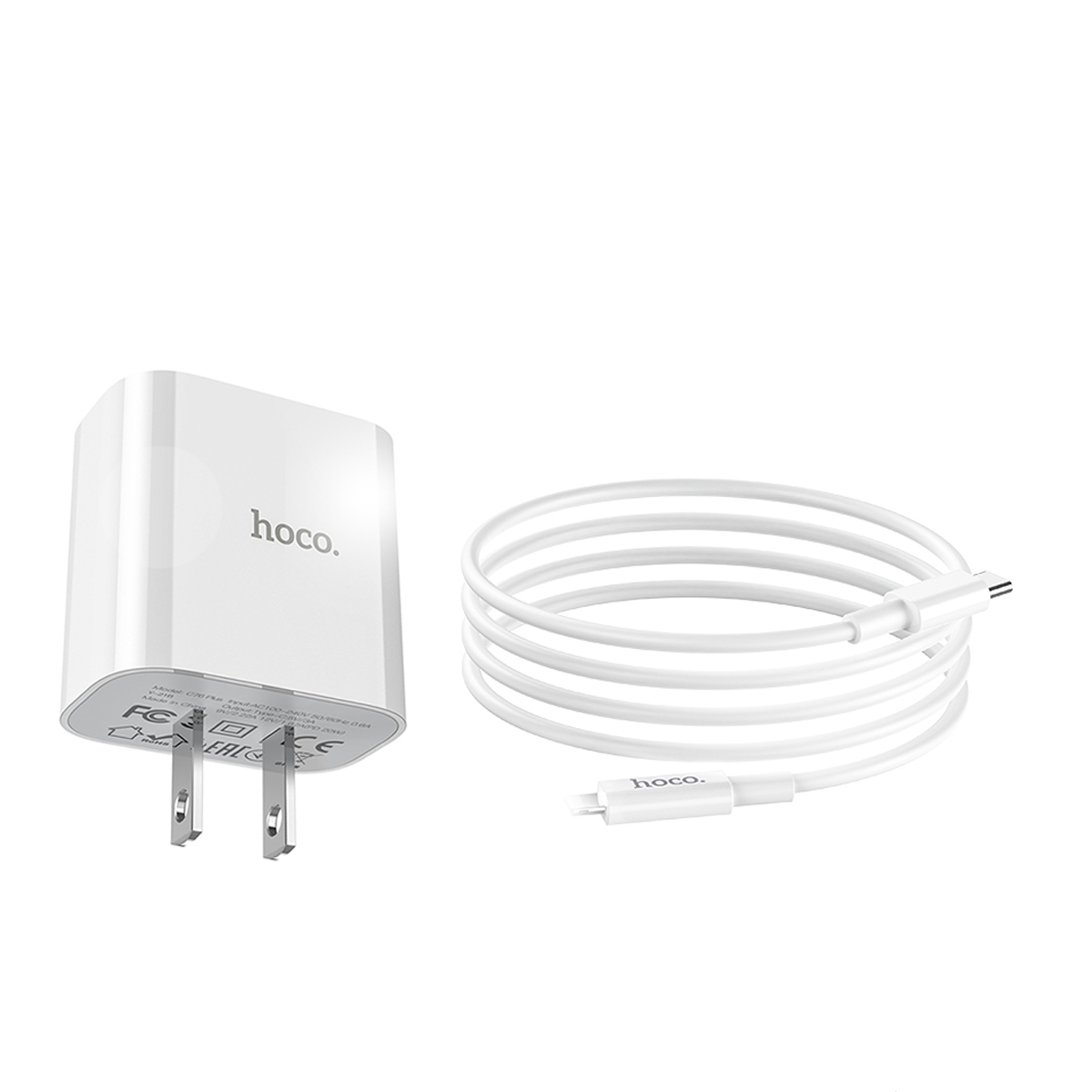 Mô tả Bộ sạc nhanh Hoco C76 Plus kèm cáp Typec to IP PD20W 3.0A dùng cho 10/11/12/13pro/14promax dài 1m, chân dẹt - 1