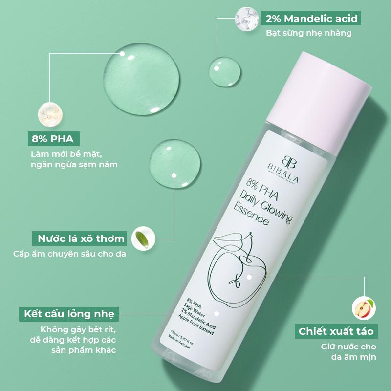 Mô tả Bộ đôi Nước dưỡng 8% PHA 8% PHA DAILY GLOWING ESSENCE 150ML + GEL chấm mụn Tràm Trà NANO TEA TREE ACNE-CARE SPOT GEL 15M - 1