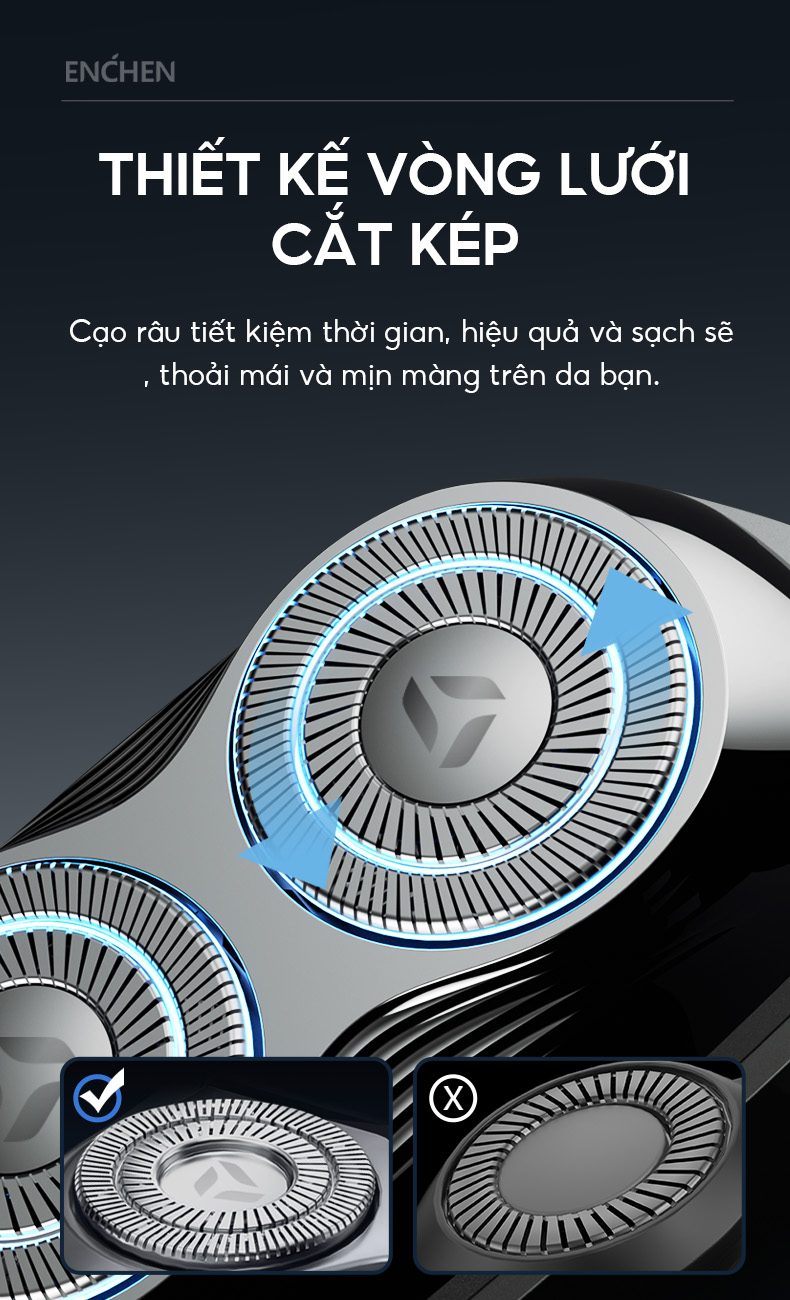 Mô tả Máy cạo râu Enchen Mini 6s, đầu cạo nổi 28 lưỡi dao kép tự mài, chống nước toàn thân - BH 6 tháng - 4