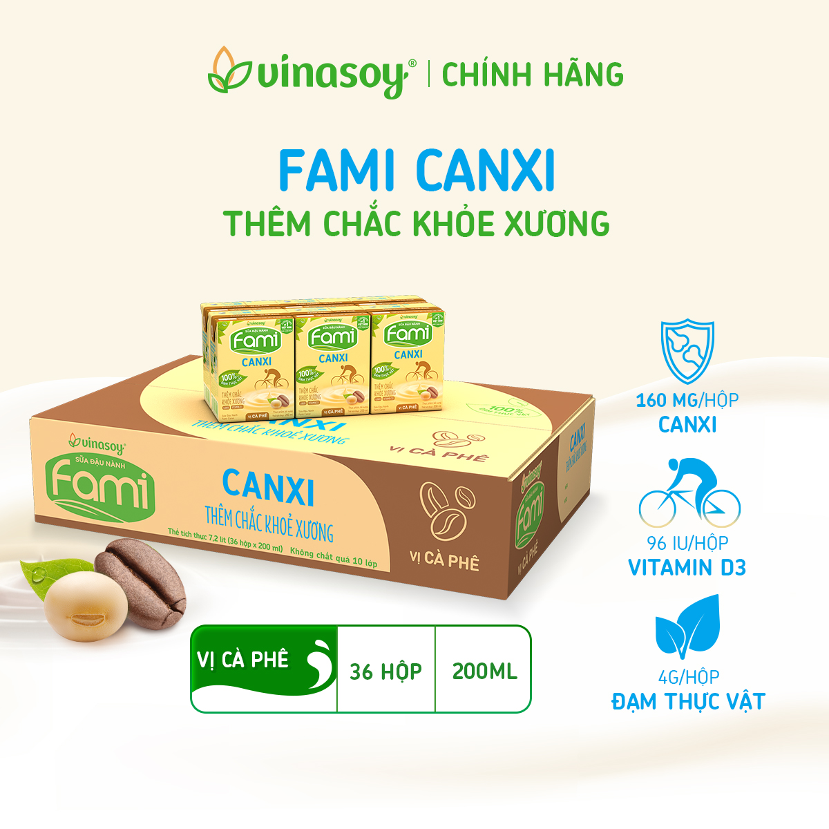 Mô tả Thùng sữa đậu nành Fami Canxi Cà Phê (36 hộp x 200ml) - 1