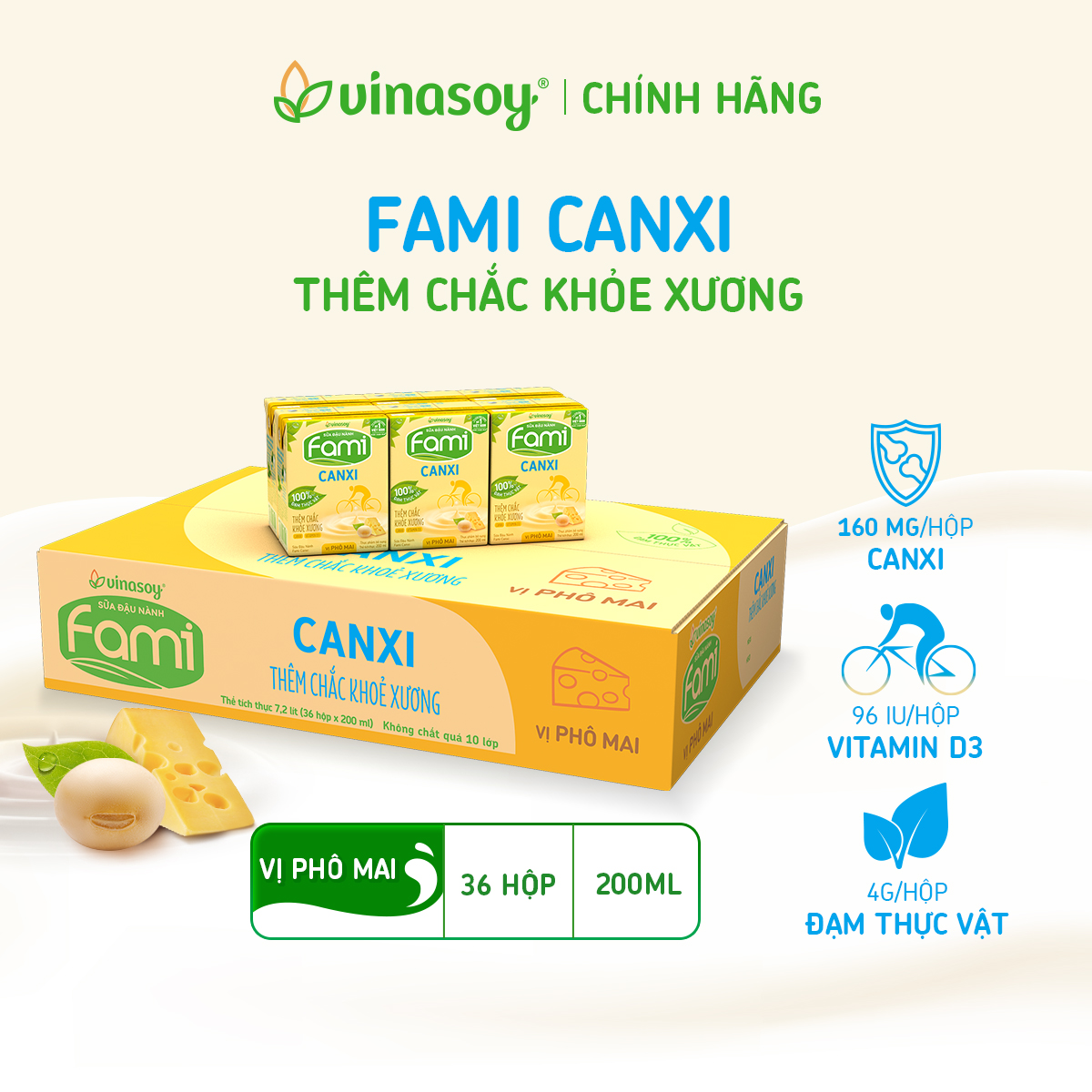 Mô tả Thùng sữa đậu nành Fami Canxi Phô Mai (36 hộp x 200ml) - 1