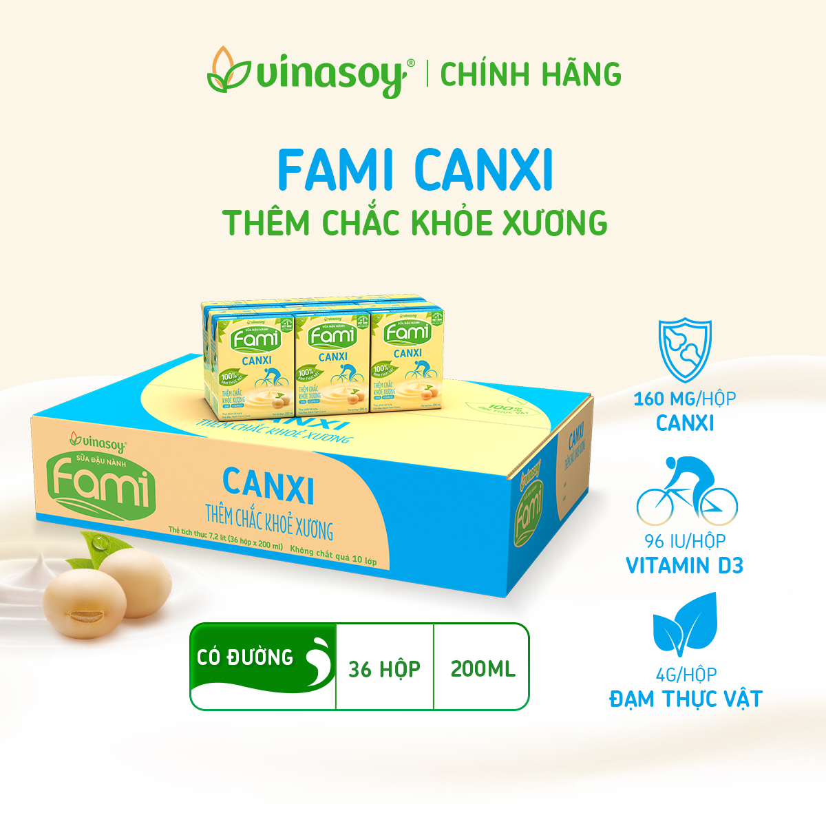 Mô tả Thùng sữa đậu nành Fami Canxi có đường (36 hộp x 200ml) - 1