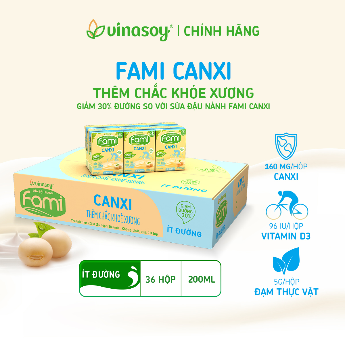Mô tả Thùng sữa đậu nành Fami Canxi ít đường (36 hộp x 200ml) - 1